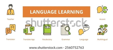 Language Learning Lineal Color Banner Web Icon Set Vector Illustration