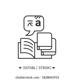 Language library line icon. Education literature, methodist materials. Foreign languages learning methods and translation education concept. Isolated vector illustration. Editable stroke