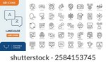 Language line editable icon set. Containing communication, translate, speech, non-verbal, writing, speaking, dictionary, language skills, vocabulary and more. Vector illustration