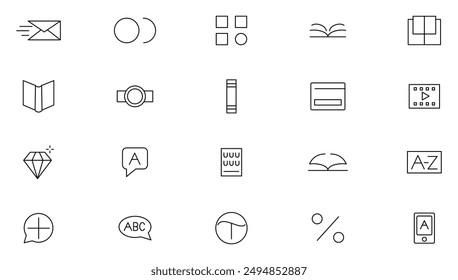 Language line icons set. Code, API, programming, developer, information technology, Internet, web, AI technology, machine learning, and smart robotic outline icon collection. Ui thin icon pack