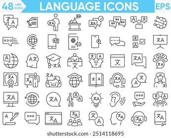 Language line icons vector and illustrator set