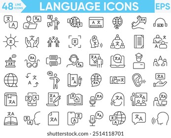 Conjunto de iconos de línea de idioma Vector e ilustrador