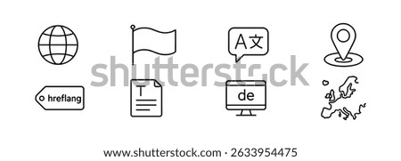 Language and location outline icon set - communication and geography symbols