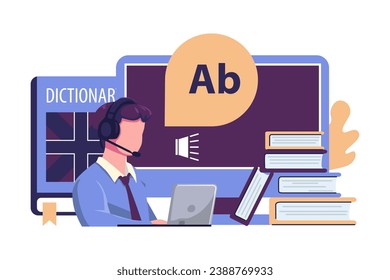 language online course, english course, online learning flat style illustration vector design