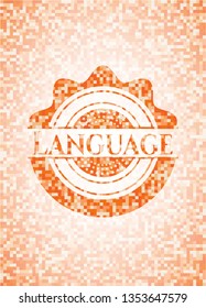 Language orange mosaic emblem with background
