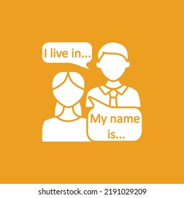 Language practice glyph icon. Communication. Discussion with other speakers. Dialogue with native speaker. Language learning concept. Filled flat sign. Isolated silhouette vector illustration 