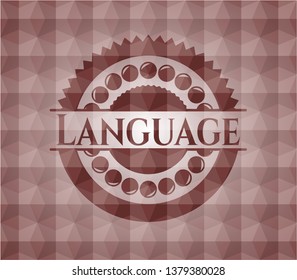 Language red badge with geometric pattern. Seamless.