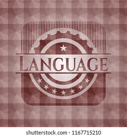 Language red seamless emblem with geometric pattern background.