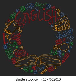 Language school for adult, kids. English courses, class.
