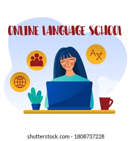 Language school concept. Can use for web banner, infographics, hero images. Flat isometric vector illustration isolated on white background.