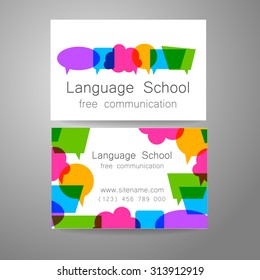 Language school logo - a design template. The idea of the design mark for the school, courses, speaking club, linguistic center, translation agency. Design brand business card.