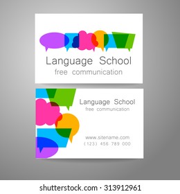 Language school logo - a design template. The idea of the design mark for the school, courses, speaking club, linguistic center, translation agency. Design brand business card.