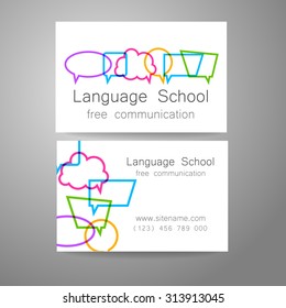 Language school logo - a design template. The idea of the design mark for the school, courses, speaking club, linguistic center, translation agency. Design brand business card.