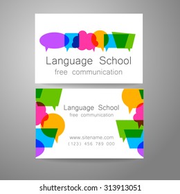 Language school logo - a design template. The idea of the design mark for the school, courses, speaking club, linguistic center, translation agency. Design brand business card.