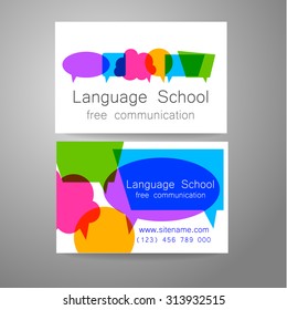 Language school logo - a design template. The idea of the design mark for the school, courses, speaking club, linguistic center, translation agency. Design brand business card.