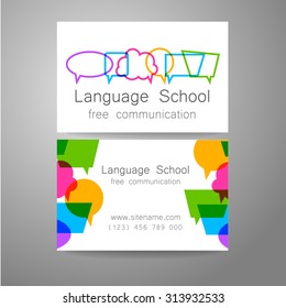 Language school logo - a design template. The idea of the design mark for the school, courses, speaking club, linguistic center, translation agency. Design brand business card.