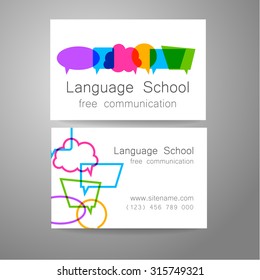 Language school logo - a design template. The idea of the design mark for the school, courses, speaking club, linguistic center, translation agency. Design brand business card.