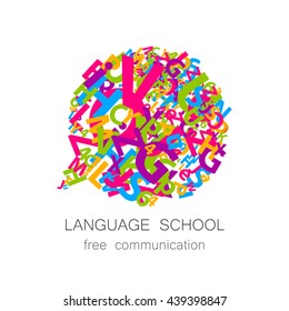 Language school logo template. Concept logotype design for Language School, translation, linguistic center, language teachers, international communication club. Vector.