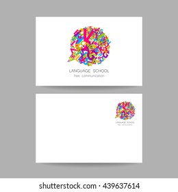 Language school logo template. Concept business card design for Language School, translation, linguistic center, language teachers, international communication club. Vector.