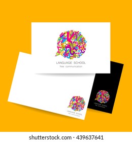 Language school logo template. Concept business card design for Language School, translation, linguistic center, language teachers, international communication club. Vector.