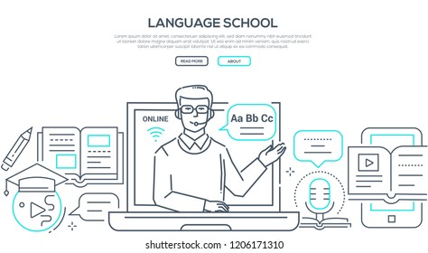 Language school - modern line design style banner