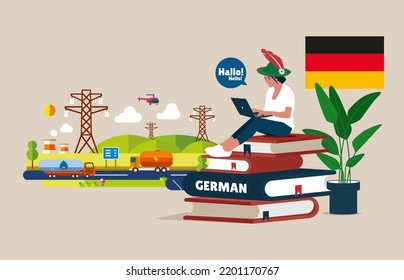 Language school online german course. Study foreign languages with native speaker. Idea of global communication. Vector illustration.