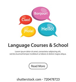 Language school poster with text "Hello" in different languages. Perfect for web site, advertising 