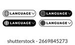 Language Selection Buttons Global Icons and Dropdown Menu Vector Design Illustration 