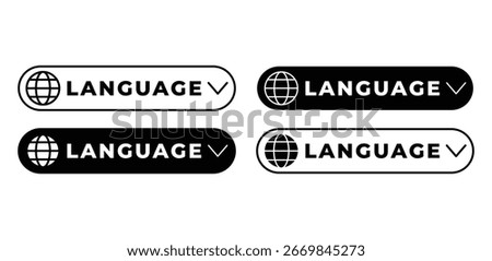 Language Selection Buttons Global Icons and Dropdown Menu Vector Design Illustration 