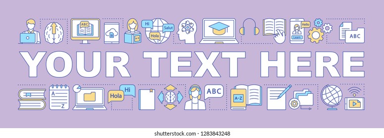 Language self teaching word concept banner. Grammar, speaking skills. Your text here. Foreign language online courses. Isolated lettering typography idea with linear icons. Vector outline illustration