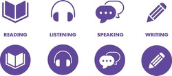 Language Skill Icon Set Speaking Listening Reading Writing Education Test Logo Vector Illustration Circle Symbol