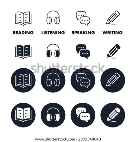 Language skills icon set different style isolated