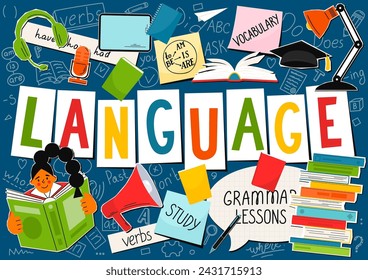 Concepto de estudio de idiomas. Ilustración de vector de educación.