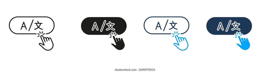 Language Switch Button Line And Solid Icon Set. Multilingual Interface, Translation, And Language Selection Symbol Collection. User Interaction And Accessibility. Isolated Vector Illustration.