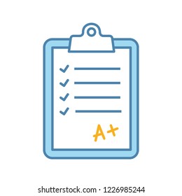 Language test color icon. Educational testing. Language proficiency level. Completed examination. Isolated vector illustration