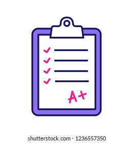 Language test color icon. Educational testing. Language proficiency level. Completed examination. Isolated vector illustration