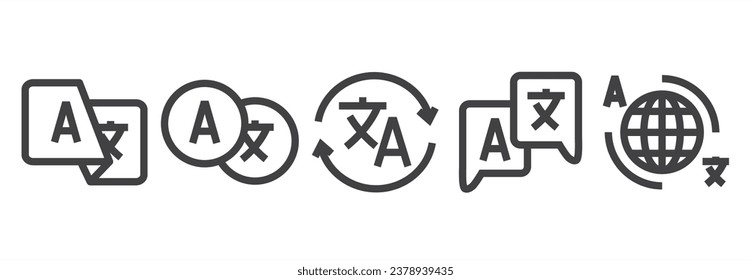 Language translate icon set. Online translator icon flat. Translator app icon vector. Translate language glossary chinese english bubble app symbol illustrtion. Translate icon. Simple flat vector.