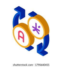 Language Translation Arrows Icon Vector. Isometric Refresh Round Arrows And International Letters In Circle sign. color isolated symbol illustration