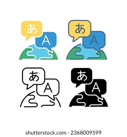 Traducción del idioma. Alfabeto extranjero, aprendizaje de idiomas. diccionario de traducción de japonés a inglés. Icono, idioma, global, internacional, mundo. Ilustración vectorial sobre fondo blanco. EPS10