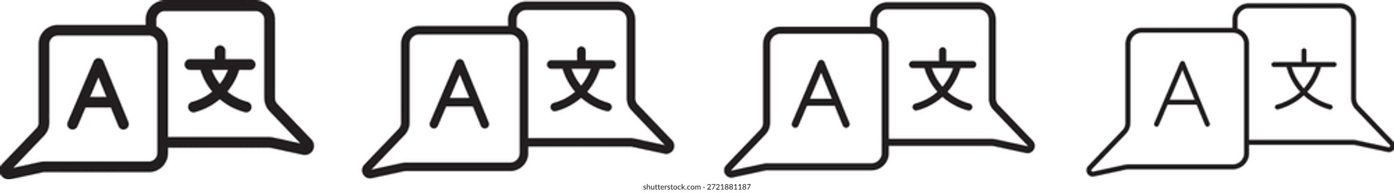 
Icono de traducción de idiomas con burbujas de chat para un App de traductores en línea. Signo de cambio de idioma global, diccionario de idiomas extranjeros, servicio de voz. Icono de idioma sobre fondo transparente