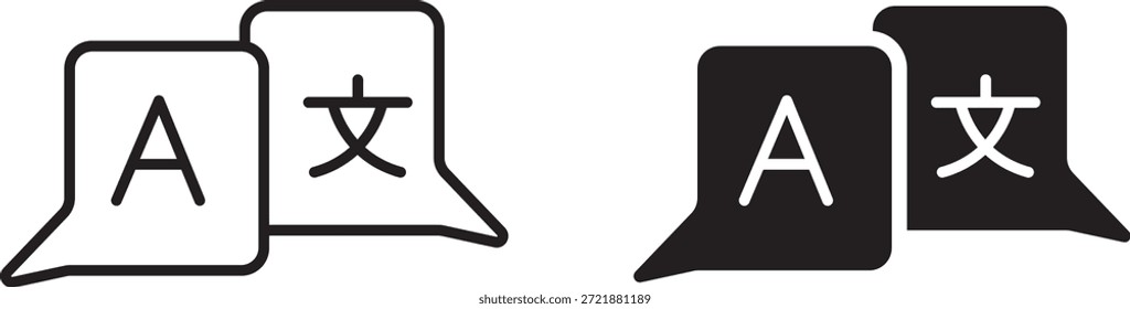 
Icono de traducción de idiomas con burbujas de chat para un App de traductores en línea. Signo de cambio de idioma global, diccionario de idiomas extranjeros, servicio de voz. Icono de idioma sobre fondo transparente