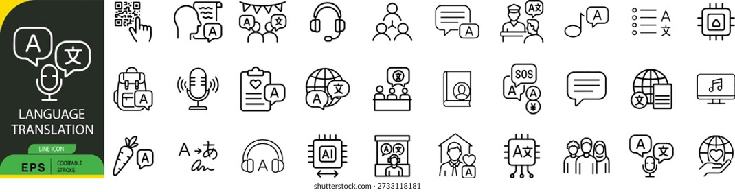 Language translation icon with microphone and text elements