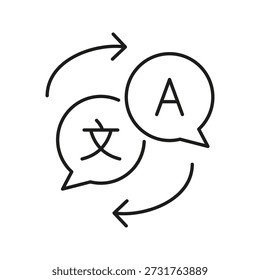 Language Translation Icon. Multilingual Communication And Interpretation Outline Symbol. Speech Bubbles With Arrows Indicating Language Exchange. Editable Stroke. Isolated Vector Illustration.