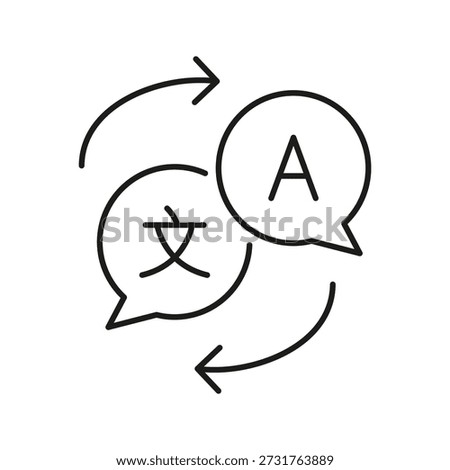 Language Translation Icon. Multilingual Communication And Interpretation Outline Symbol. Speech Bubbles With Arrows Indicating Language Exchange. Editable Stroke. Isolated Vector Illustration.