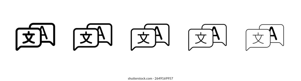 Language translation icon thin outline logo mark set