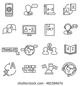 language translation icons set. interpreter collection. translator thin line design