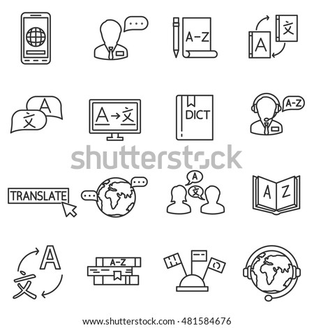 language translation icons set. interpreter collection. translator thin line design