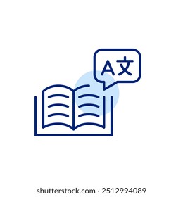 Tradução de idiomas e guia de aprendizagem. Pixel perfeito, ícone de traçado editável