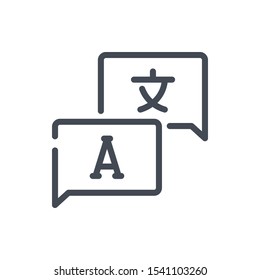 Language Translation Line Icon. Message Chat Boxes With Conversation In Different Languages Vector Outline Sign.