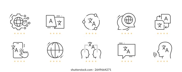 Language, translation line icons. Editable stroke